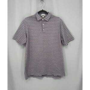 Peter Millar Polo Shirt Mens Medium Purple Stripe 100% Cotton Golf Short Sleeve